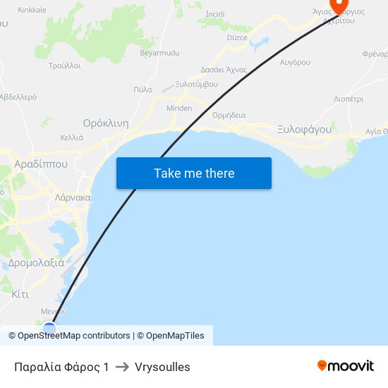 Παραλία Φάρος 1 to Vrysoulles map