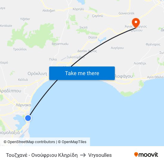 Τουζχανέ - Ονούφριου Κληρίδη to Vrysoulles map