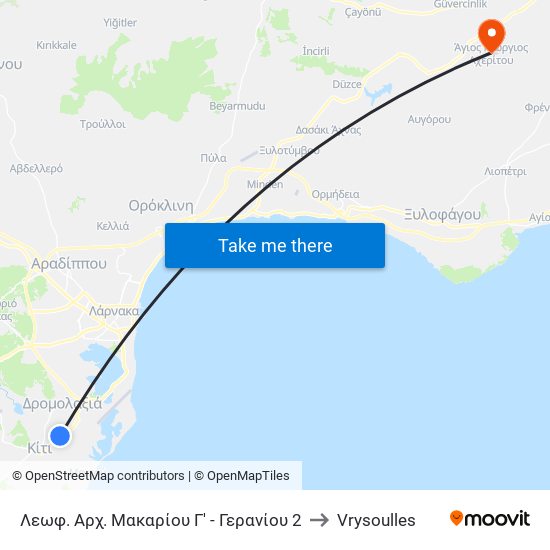 Λεωφ. Αρχ. Μακαρίου Γ' - Γερανίου 2 to Vrysoulles map