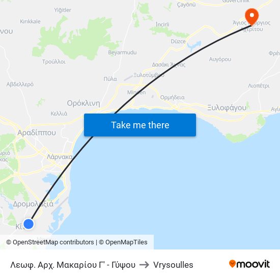Λεωφ. Αρχ. Μακαρίου Γ' - Γύψου to Vrysoulles map