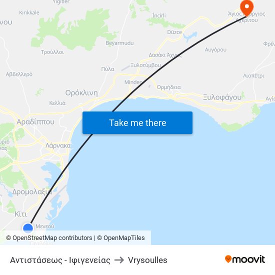 Αντιστάσεως - Ιφιγενείας to Vrysoulles map