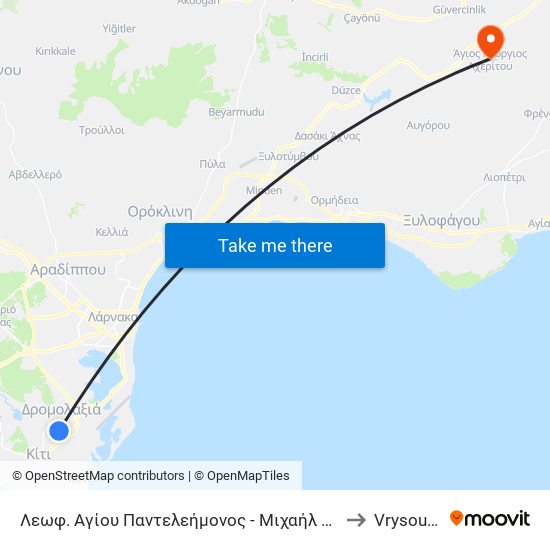 Λεωφ. Αγίου Παντελεήμονος - Μιχαήλ Καραολή to Vrysoulles map