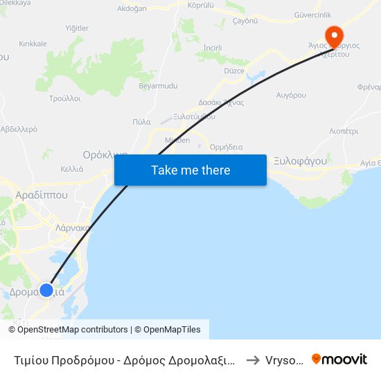 Τιμίου Προδρόμου - Δρόμος Δρομολαξιά - Αεροδρόμιο 2 to Vrysoulles map