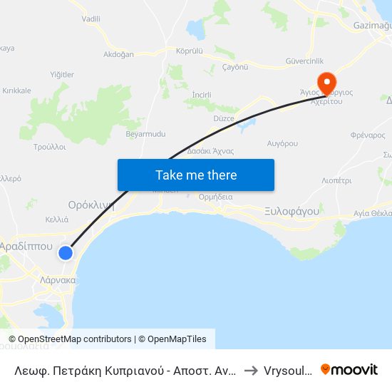 Λεωφ. Πετράκη Κυπριανού - Αποστ. Ανδρέου to Vrysoulles map