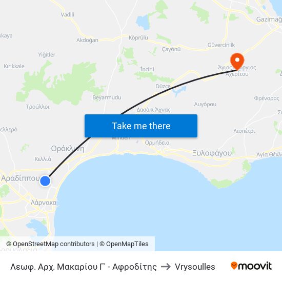 Λεωφ. Αρχ. Μακαρίου Γ' - Αφροδίτης to Vrysoulles map