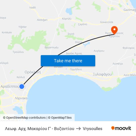 Λεωφ. Αρχ. Μακαρίου Γ' - Βυζαντίου to Vrysoulles map