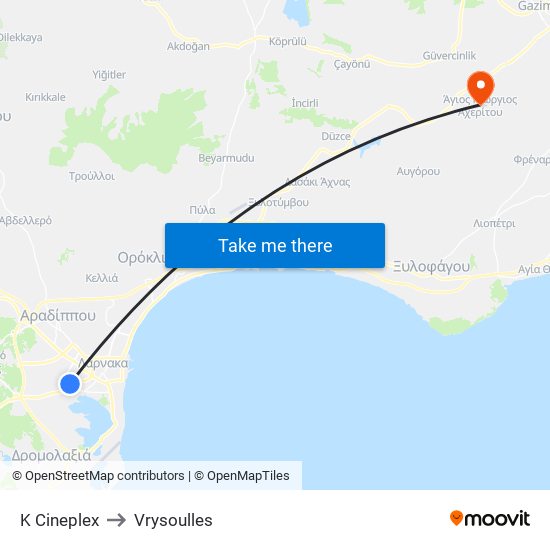 Κ Cineplex to Vrysoulles map