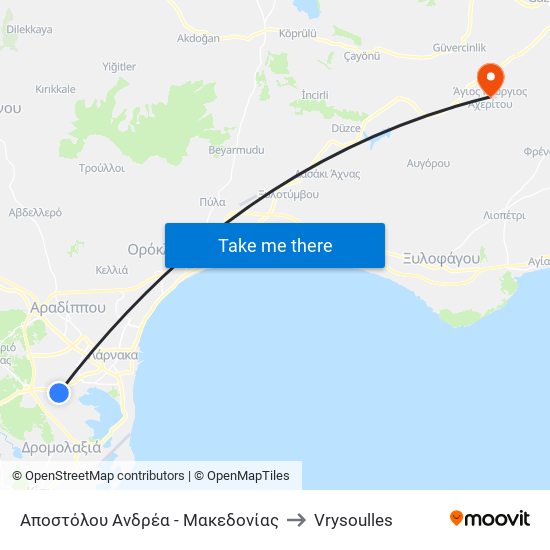 Αποστόλου Ανδρέα - Μακεδονίας to Vrysoulles map
