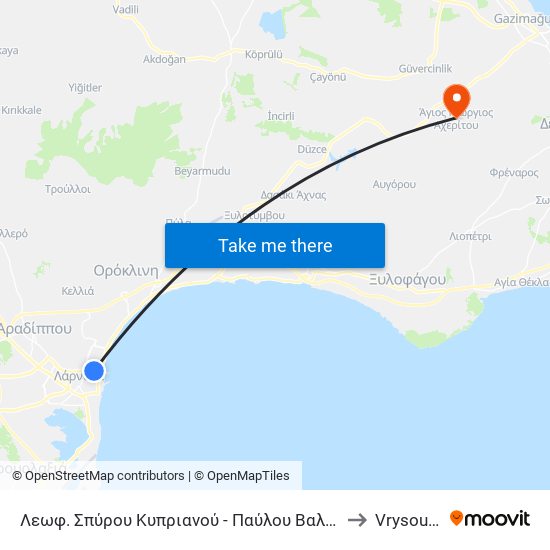 Λεωφ. Σπύρου Κυπριανού - Παύλου Βαλδασερίδη to Vrysoulles map