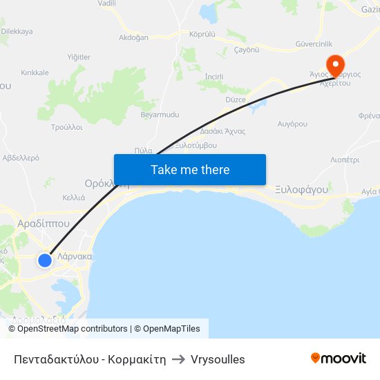 Πενταδακτύλου - Κορμακίτη to Vrysoulles map