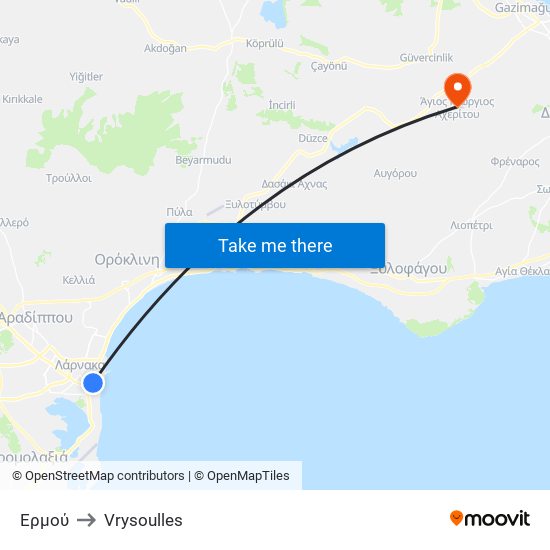 Ερμού to Vrysoulles map