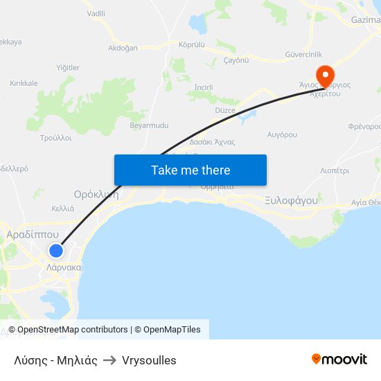 Λύσης - Μηλιάς to Vrysoulles map