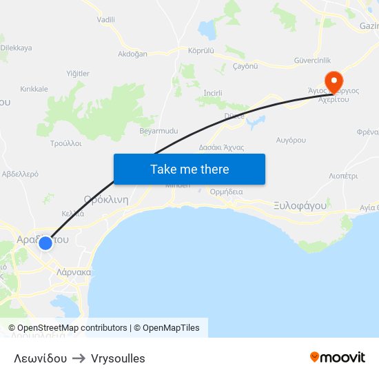 Λεωνίδου to Vrysoulles map