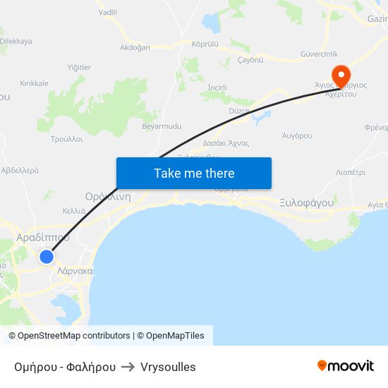 Ομήρου - Φαλήρου to Vrysoulles map