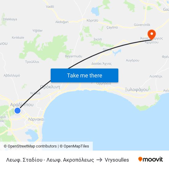 Λεωφ. Σταδίου - Λεωφ. Ακροπόλεως to Vrysoulles map