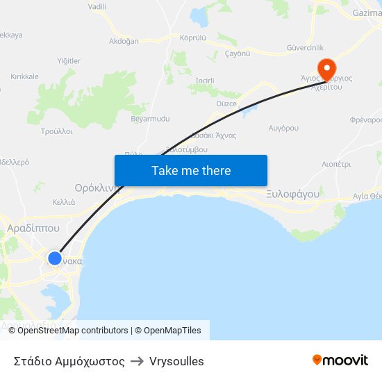 Στάδιο Αμμόχωστος to Vrysoulles map