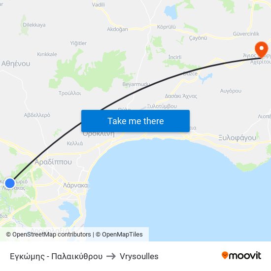 Εγκώμης - Παλαικύθρου to Vrysoulles map