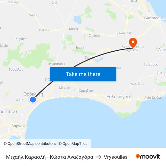 Μιχαήλ Καραολή - Κώστα Αναξαγόρα to Vrysoulles map