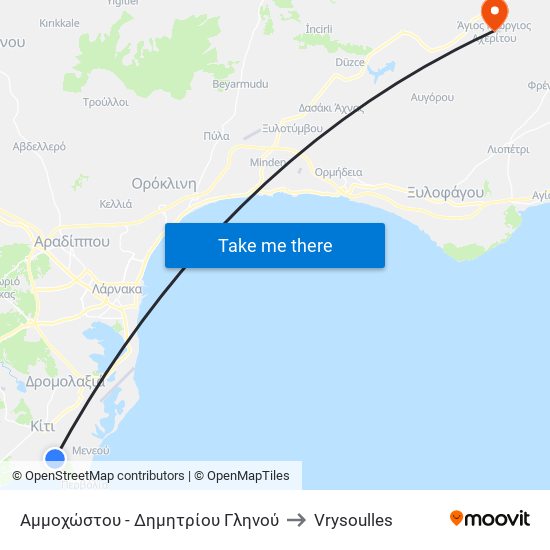 Αμμοχώστου - Δημητρίου Γληνού to Vrysoulles map