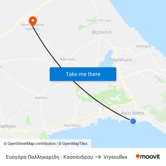Ευαγόρα Παλληκαρίδη - Κασσάνδρου to Vrysoulles map