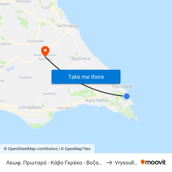Λεωφ. Πρωταρά - Κάβο Γκρέκο - Βυζακιάς to Vrysoulles map