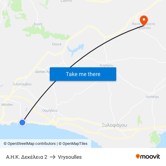 Α.Η.Κ. Δεκέλεια 2 to Vrysoulles map