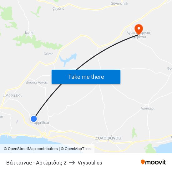 Βάτταινας - Αρτέμιδος 2 to Vrysoulles map
