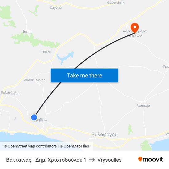 Βάτταινας - Δημ. Χριστοδούλου 1 to Vrysoulles map