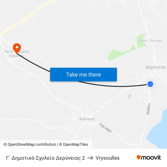 Γ´ Δημοτικό Σχολείο Δερύνειας 2 to Vrysoulles map