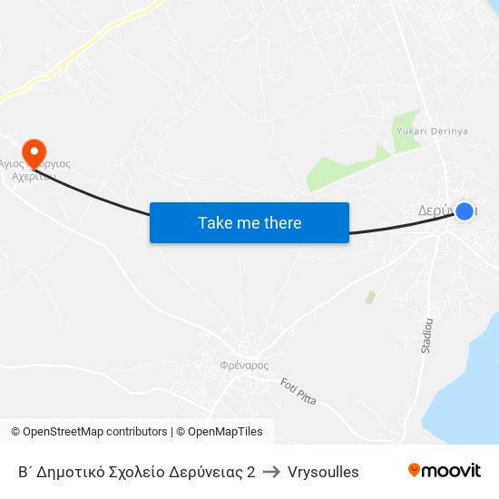 Β´ Δημοτικό Σχολείο Δερύνειας 2 to Vrysoulles map