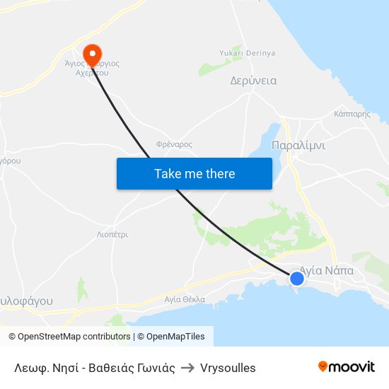 Λεωφ. Νησί - Βαθειάς Γωνιάς to Vrysoulles map