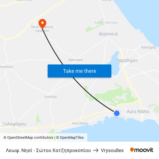 Λεωφ. Νησί - Σώτου Χατζηπροκοπίου to Vrysoulles map