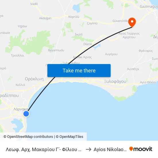Λεωφ. Αρχ. Μακαρίου Γ΄- Φίλιου Τσιγαρίδη 1 to Ayios Nikolaos SBA map