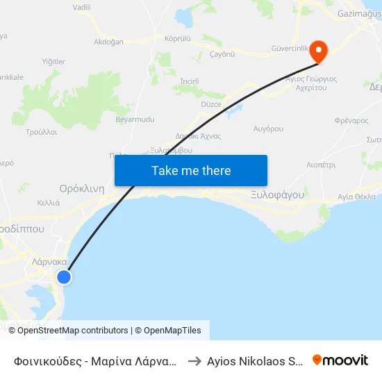 Φοινικούδες - Μαρίνα Λάρνακας to Ayios Nikolaos SBA map