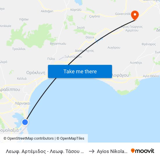 Λεωφ. Αρτέμιδος - Λεωφ. Τάσου Μητσόπουλου 2 to Ayios Nikolaos SBA map