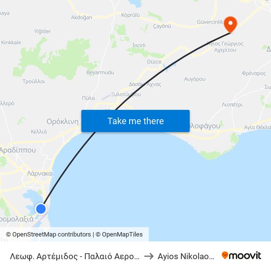 Λεωφ. Αρτέμιδος - Παλαιό Αεροδρόμιο 1 to Ayios Nikolaos SBA map