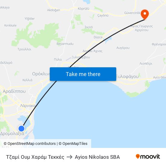 Τζαμί Ουμ Χαράμ Τεκκές to Ayios Nikolaos SBA map