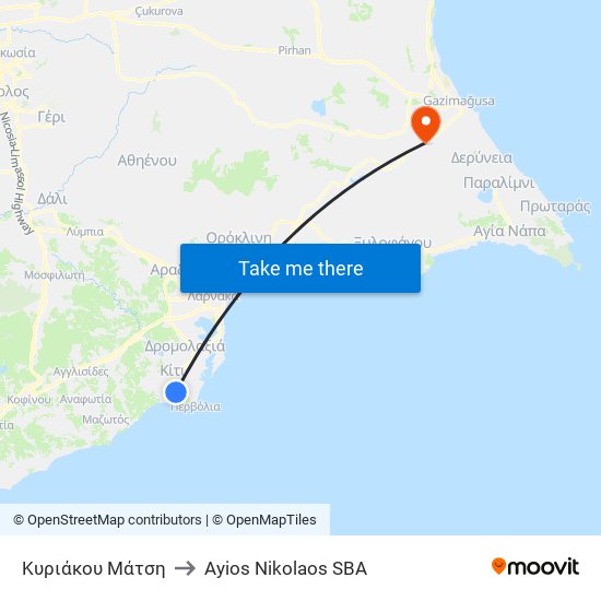 Κυριάκου Μάτση to Ayios Nikolaos SBA map