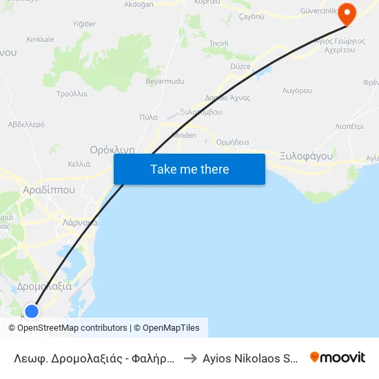Λεωφ. Δρομολαξιάς - Φαλήρου to Ayios Nikolaos SBA map