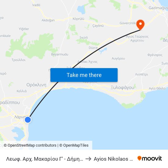 Λεωφ. Αρχ. Μακαρίου Γ' - Δήμητρας to Ayios Nikolaos SBA map