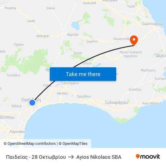 Παιδείας - 28 Οκτωβρίου to Ayios Nikolaos SBA map
