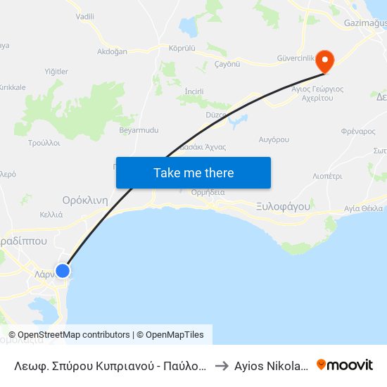 Λεωφ. Σπύρου Κυπριανού - Παύλου Βαλδασερίδη to Ayios Nikolaos SBA map