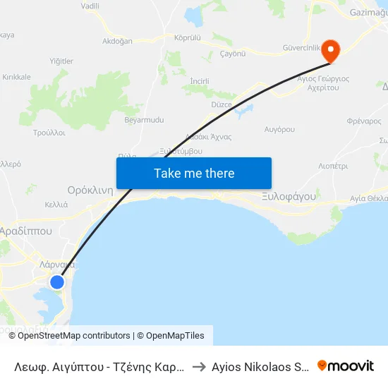 Λεωφ. Αιγύπτου - Τζένης Καρέζη to Ayios Nikolaos SBA map
