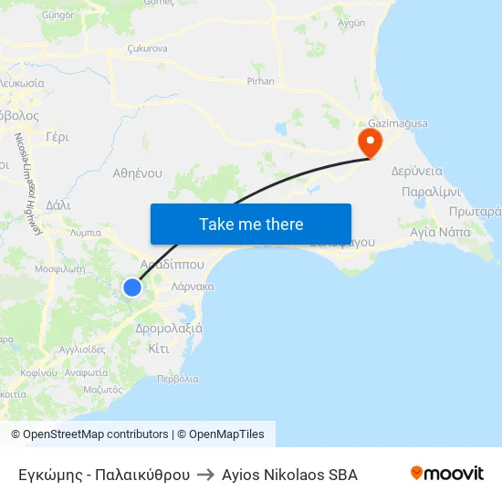 Εγκώμης - Παλαικύθρου to Ayios Nikolaos SBA map