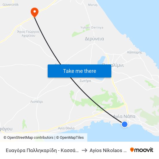 Ευαγόρα Παλληκαρίδη - Κασσάνδρου to Ayios Nikolaos SBA map