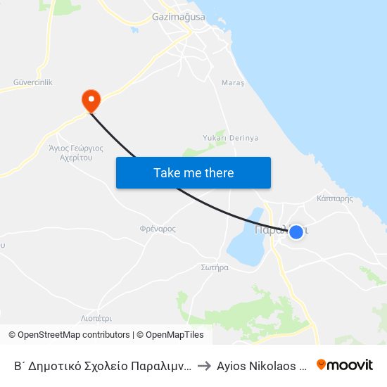 Β´ Δημοτικό Σχολείο Παραλιμνίου 1 to Ayios Nikolaos SBA map