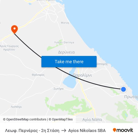 Λεωφ. Περνέρας - 2η Στάση to Ayios Nikolaos SBA map