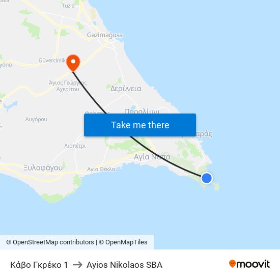 Κάβο Γκρέκο 1 to Ayios Nikolaos SBA map