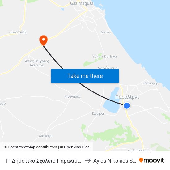 Γ´ Δημοτικό Σχολείο Παραλιμνίου to Ayios Nikolaos SBA map