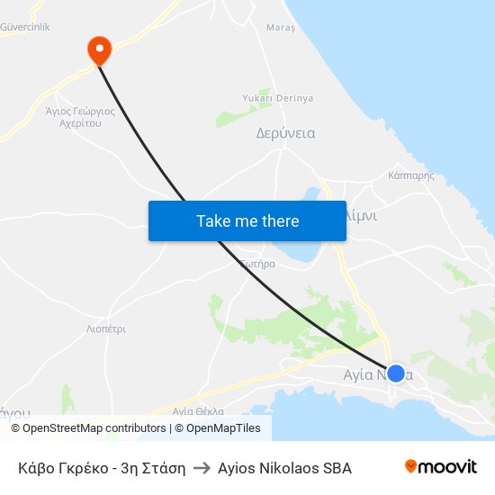 Κάβο Γκρέκο - 3η Στάση to Ayios Nikolaos SBA map